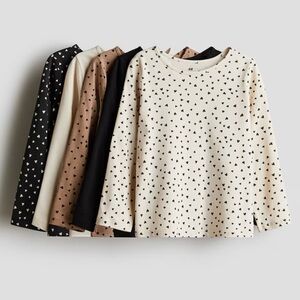 H&M Girl's‎ 5T/6 BUNDLE (5) Long Sleeve Neutral Heart Tees